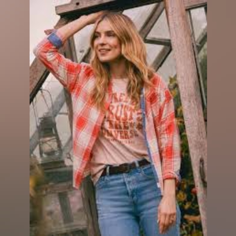 Fat Face Red Plaid Check Button Front Shirt